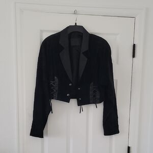 Chic Black Women's Blazer with Lace-Up Detail